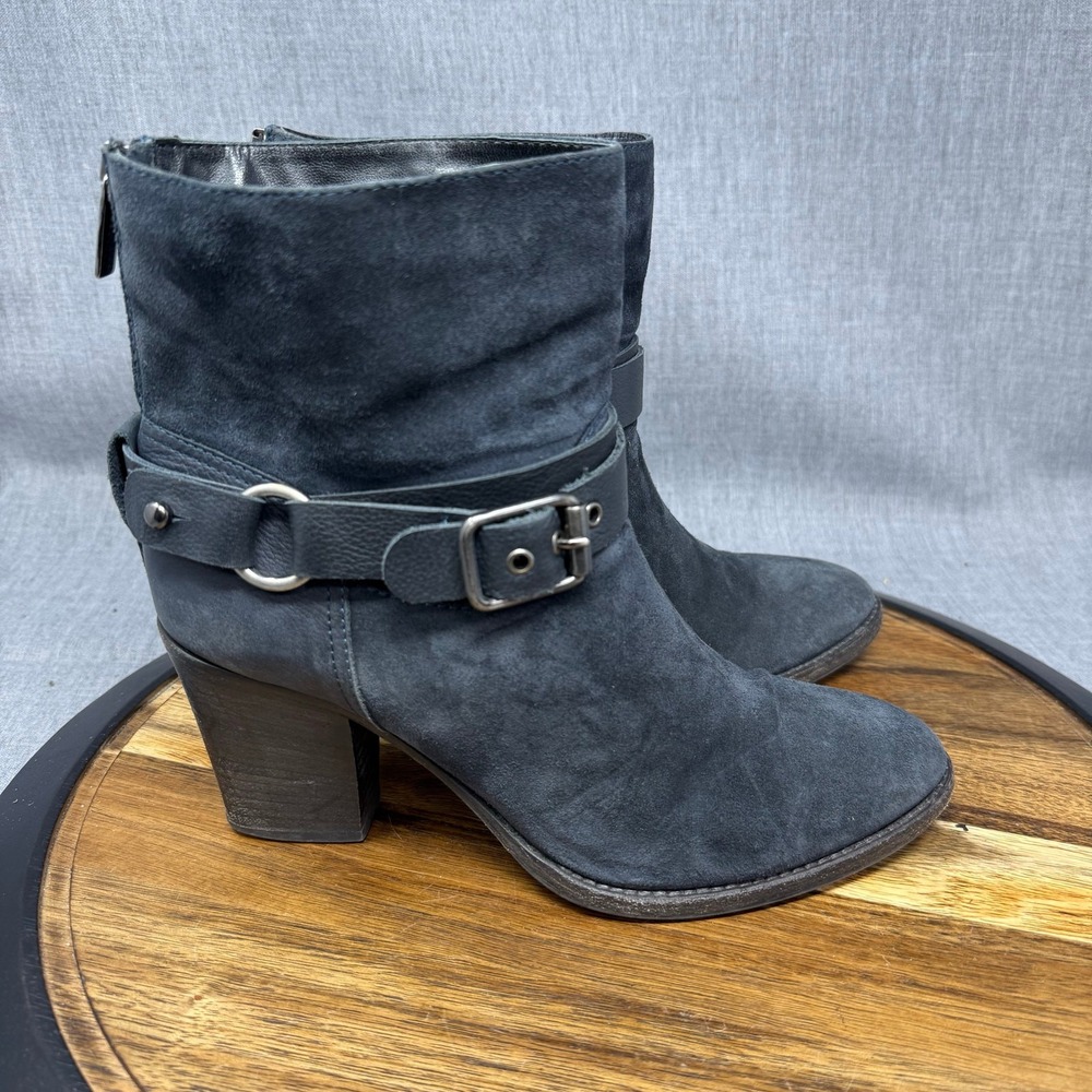 Aquatalia Women's 9.5 Navy Suede Blue Moto‎ Boots Heels Booties